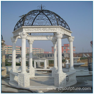 White Marble Gazebo with Iron Roof For Sale